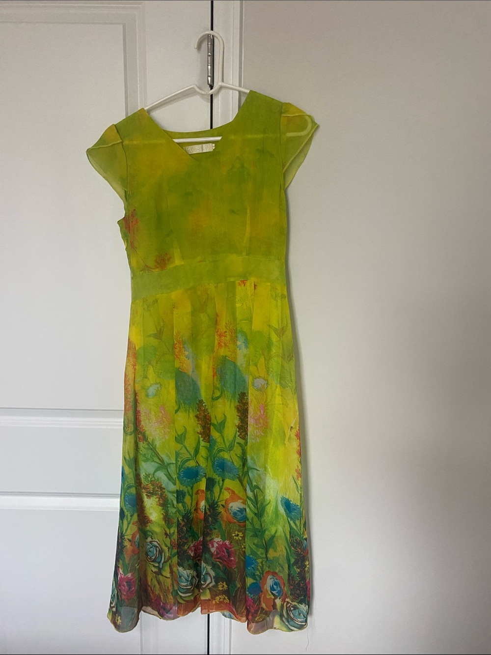 Yellow Floral Maxi Dress with Cap Sleeves